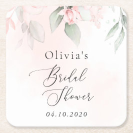 Blush Flowers, Pink Flowers, Boho, Bridal Shower スクエアペーパーコースター
