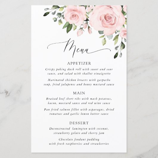Blush Flowers, Pink Flowers, Boho, Wedding Menu (正面)