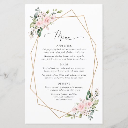 Blush Flowers, Pink Flowers, Boho, Wedding Menu (正面)