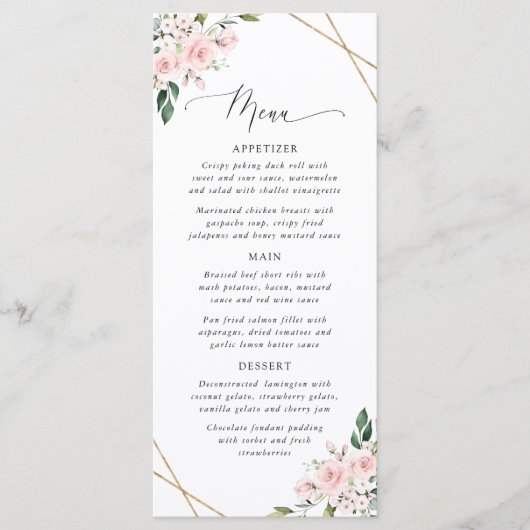Blush Flowers, Pink Flowers, Boho, Wedding Menu メニュー (正面)