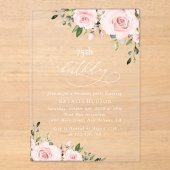 Blush Flowers, Pink Flowers, Greenery, Birthday アクリル招待状 (正面)