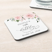 Blush Flowers, Pink Flowers, Greenery, Birthday コースター (左側)