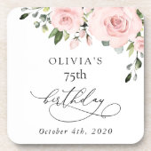 Blush Flowers, Pink Flowers, Greenery, Birthday コースター (正面)