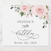 Blush Flowers, Pink Flowers, Greenery, Birthday スパークリングワインラベル (シングルラベル)