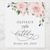 Blush Flowers, Pink Flowers, Greenery, Birthday ワインラベル (シングルラベル)