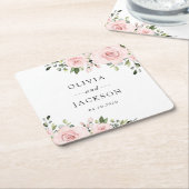 Blush Flowers, Pink Flowers, Greenery, Wedding スクエアペーパーコースター (アングル)
