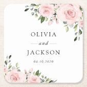Blush Flowers, Pink Flowers, Greenery, Wedding スクエアペーパーコースター (正面)
