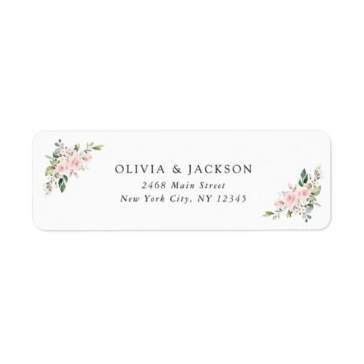 Blush Flowers, Pink Flowers, Greenery, Wedding ラベル (正面)