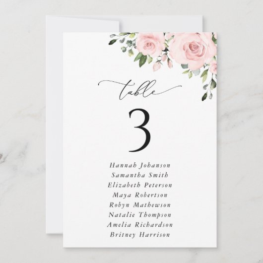 Blush Flowers, Pink Flowers, Seating Chart Cards (正面)