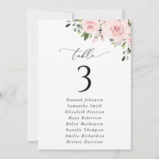 Blush Flowers, Pink Flowers, Seating Chart Cards (裏面)