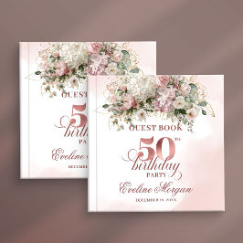 Blush Flowers Rose Gold Greenery 50th Birthday   ゲストブック