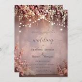 Blush Flowers String Lights Wedding 招待状 (正面/裏面)