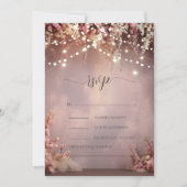 Blush Flowers String Lights Wedding RSVP   招待状 (正面)