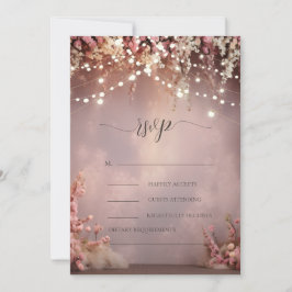Blush Flowers String Lights Wedding RSVP   招待状