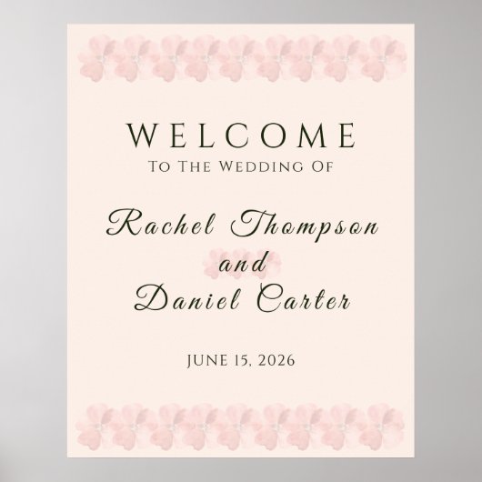 Blush Garden Floral Minimal Wedding Welcome Sign ポスター (正面)