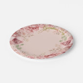 Blush Garden Roses Galentine Brunch Table Florals ペーパープレート (アングル)