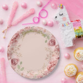 Blush Garden Roses Galentine Brunch Table Florals ペーパープレート (パーティー)