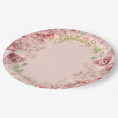Blush Garden Roses Galentine Brunch Table Florals ペーパープレート (アングル)