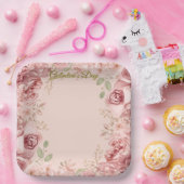 Blush Garden Roses Galentine Brunch Table Florals ペーパープレート (パーティー)