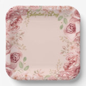 Blush Garden Roses Galentine Brunch Table Florals ペーパープレート (正面)
