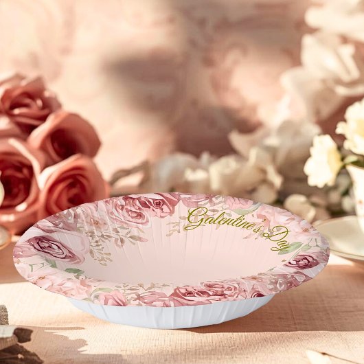 Blush Garden Roses Galentine Brunch Table Florals ペーパーボウル