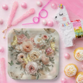Blush Garden Roses Galentine Tea Party Florals ペーパープレート (パーティー)