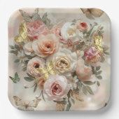 Blush Garden Roses Galentine Tea Party Florals ペーパープレート (正面)