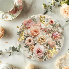 Blush Garden Roses Galentine Tea Party Florals ペーパープレート