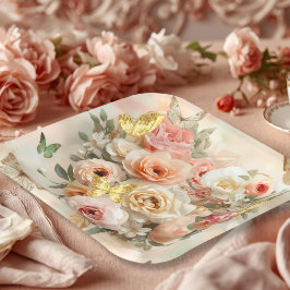 Blush Garden Roses Galentine Tea Party Florals ペーパープレート