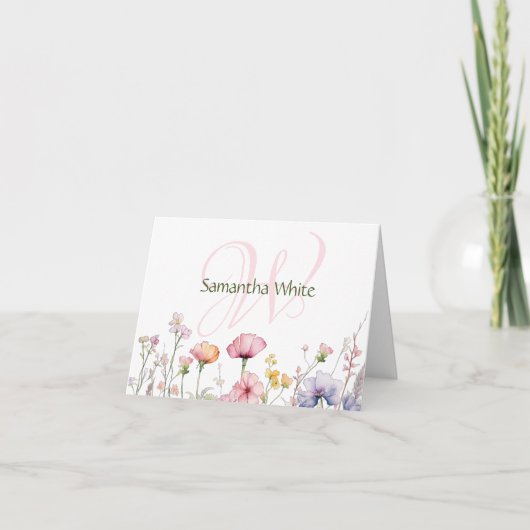Blush Garden Watercolor Personalized Stationery ノートカード (正面)