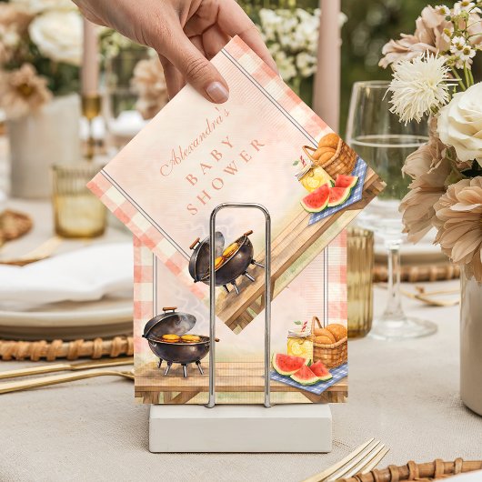 Blush Gingham Baby Q Baby Shower スタンダードカクテルナプキン