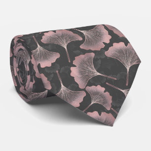 Blush Ginkgo Luxe - 黒地にゴールドボタニカル (9) ネクタイ
