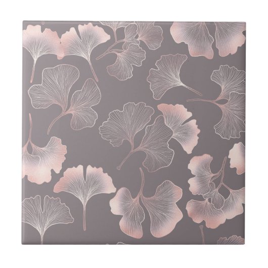 Blush Ginkgo Luxe – Gold Botanical on Black (5) タイル (正面)