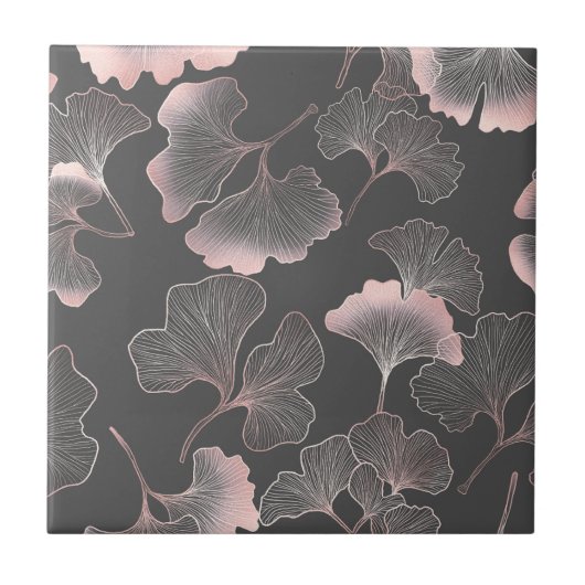 Blush Ginkgo Luxe – Gold Botanical on Black (7) タイル (正面)