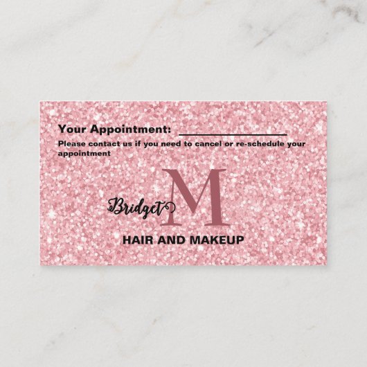 Blush Glitter hair salon monogram Logo  予約カード (裏面)