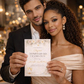 Blush Gold Floral Anniversary Invitation 招待状