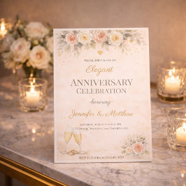 Blush Gold Floral Anniversary Invitation 招待状