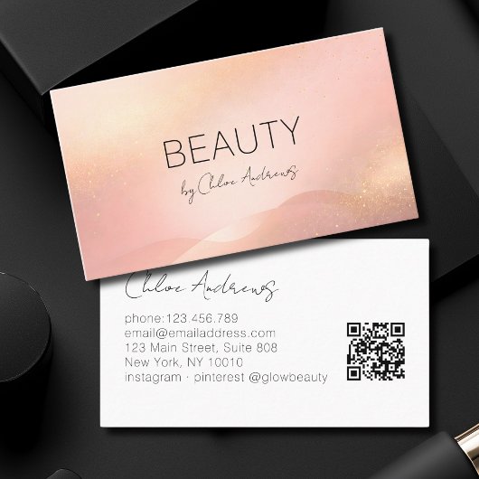 Blush Gold Glow Gradient Salon QR Code 名刺