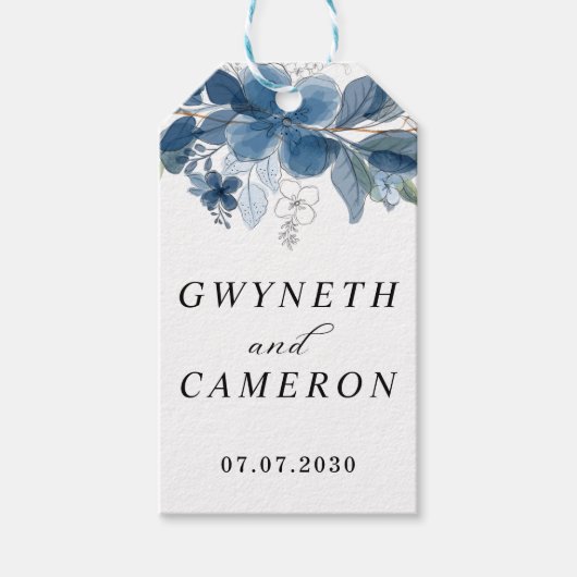 Blush Gold Greenery Succulent Dusty Blue Wedding  ギフトタグ (正面)