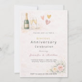 Blush Gold Hearts Anniversary Invitation 招待状 (正面)