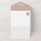 Blush Gold Lovebirds Photo QR Code Wedding オールインワン招待状 (外側)