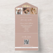 Blush Gold Lovebirds Photo QR Code Wedding オールインワン招待状 (内側)