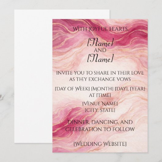 Blush & Gold Marble Wedding Invitation 招待状 (正面/裏面)