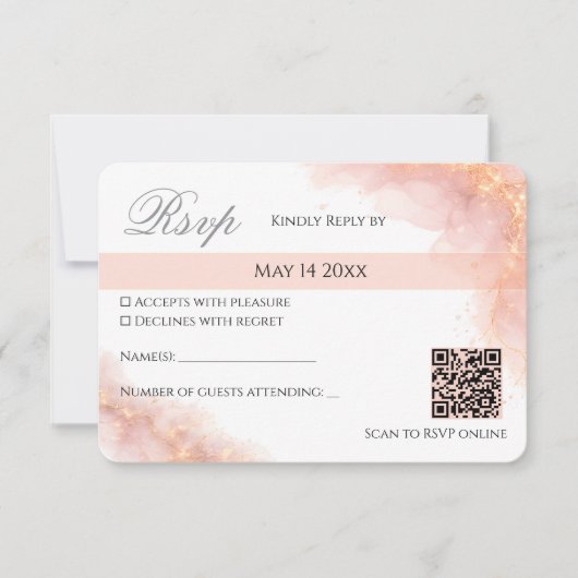Blush Gold QR  Sparkle Romantic Wedding Elegance 出欠カード (正面)