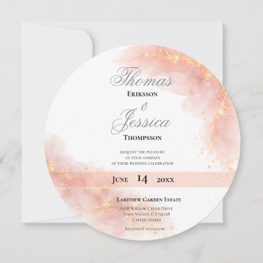 Blush Gold Sparkle Romantic Wedding Elegance 招待状 (正面)