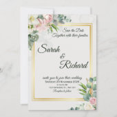 Blush Greenery Gold Frame Wedding Invitation 招待状 (正面)