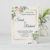 Blush Greenery Gold Frame Wedding Invitation 招待状 (スタンド正面)