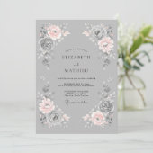Blush Grey Romantic Floral Wedding 招待状 (スタンド正面)