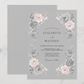Blush Grey Romantic Floral Wedding 招待状 (正面/裏面)