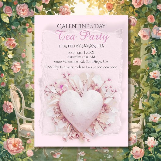 Blush Heart Galentine Tea Party Soft Romance Charm 招待状